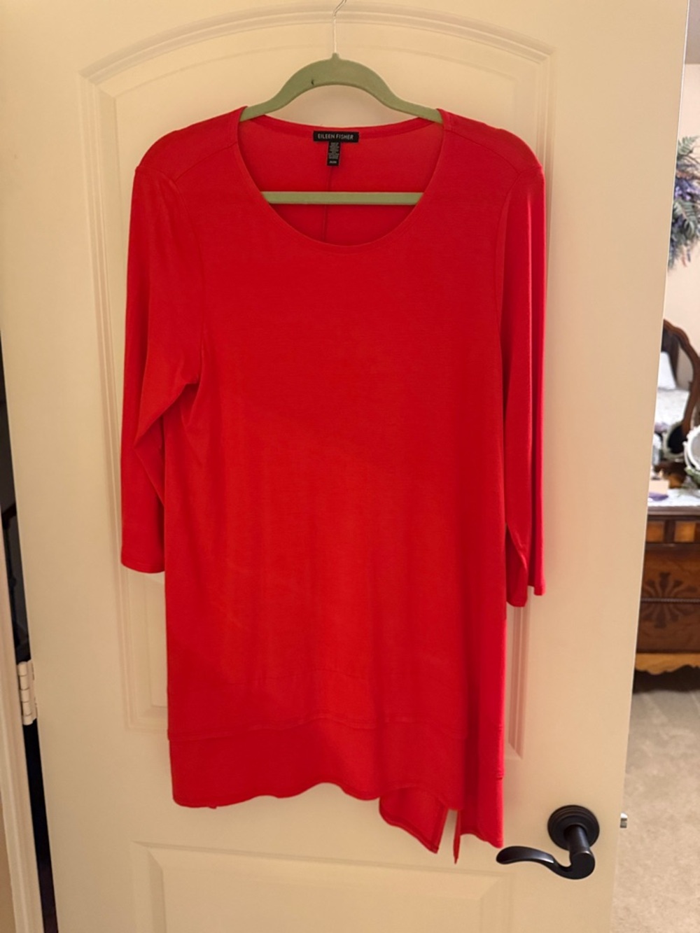 Eileen Fisher Bright Red Scoop-Neck Tunic Top